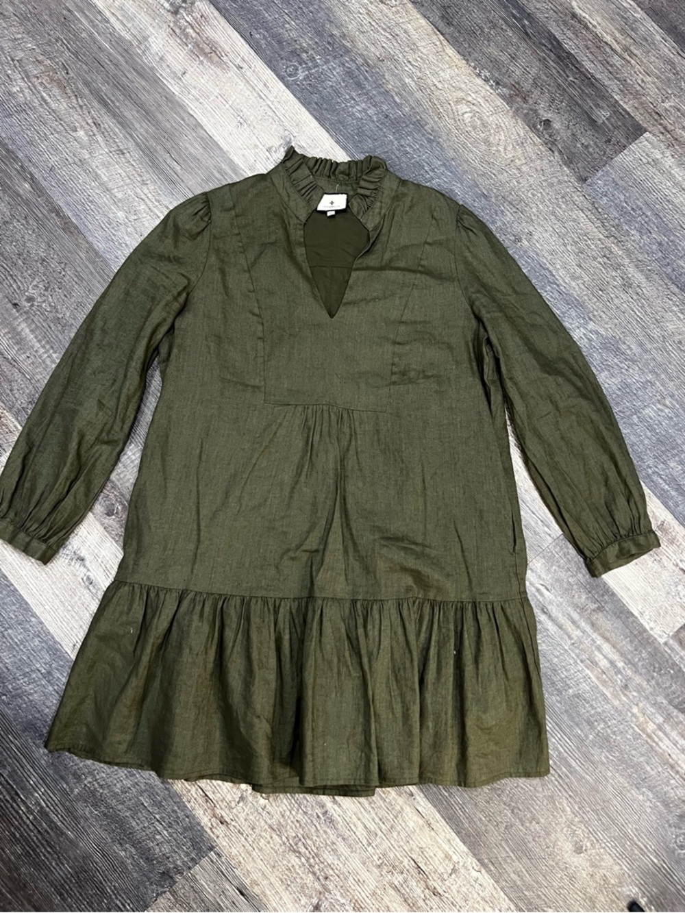 Tuckernuck Olive Green linen Palmerston dress